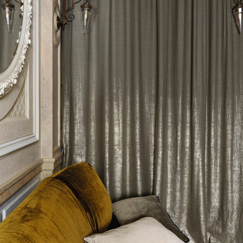 Golden Space – exklusiver Design-Vorhang nach Maß mit Metallic-Foilprint Leinen Baumwolle