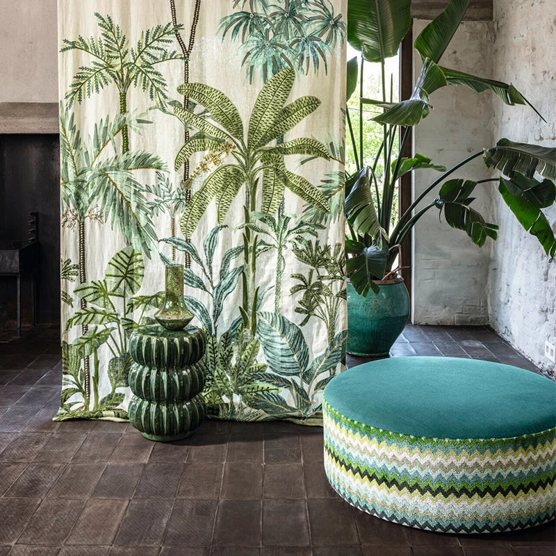 Tropical Break – exklusiver Vorhang nach Maß aus Leinen mit Palmen-Stickerei in Naturtönen