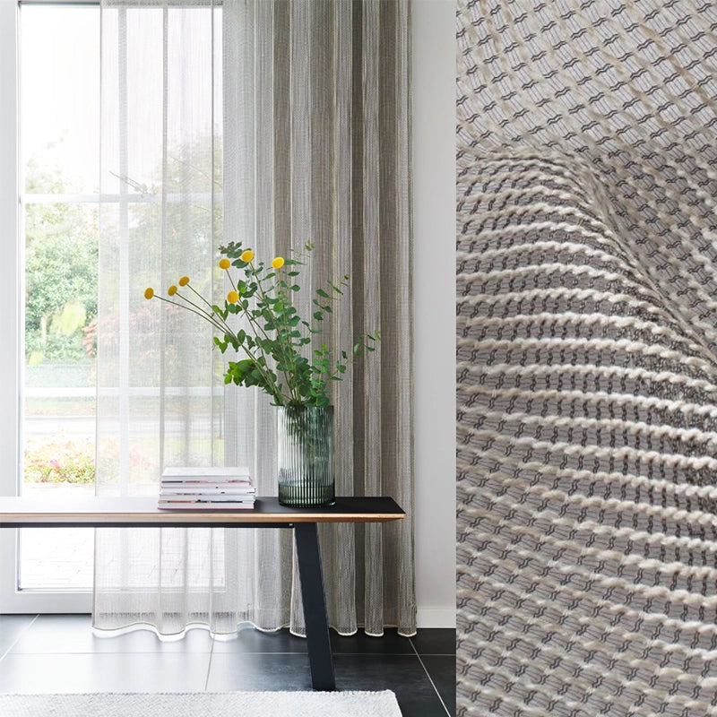 Candela – halbtransparenter Design Vorhang nach Maß mit moderner Strickoptik Naturtöne