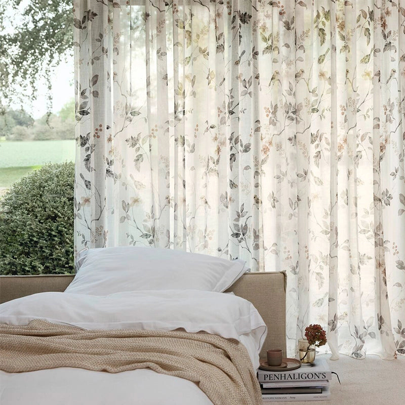 Melody – halbtransparenter Vorhang nach Maß mit Blumenmuster Leinenoptik Floral Landhaus